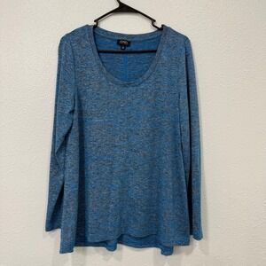 Jones New York Blue Heathered Long Sleeve Scoop Neck Tunic Top Womens Size L